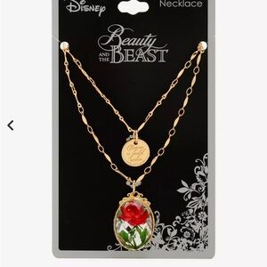 Disney Beauty and the Beast Gold Necklace Rose NEW Belle Gold